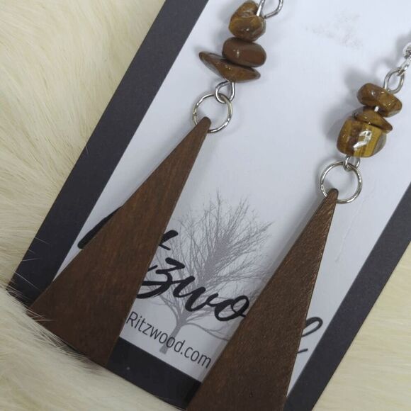 Brand New Ritzwood Dangle Earrings Wooden Beaded 3" - Picture 3 of 6